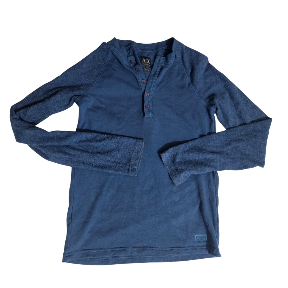 Armani Exchange Mens Blue Long Sleeve Henley Shirt XS Raglan Logo